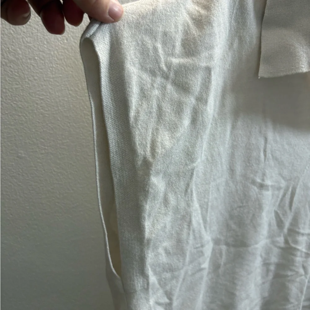DKNY Cream Modern Fit Sleeveless Collared Sweater XXL